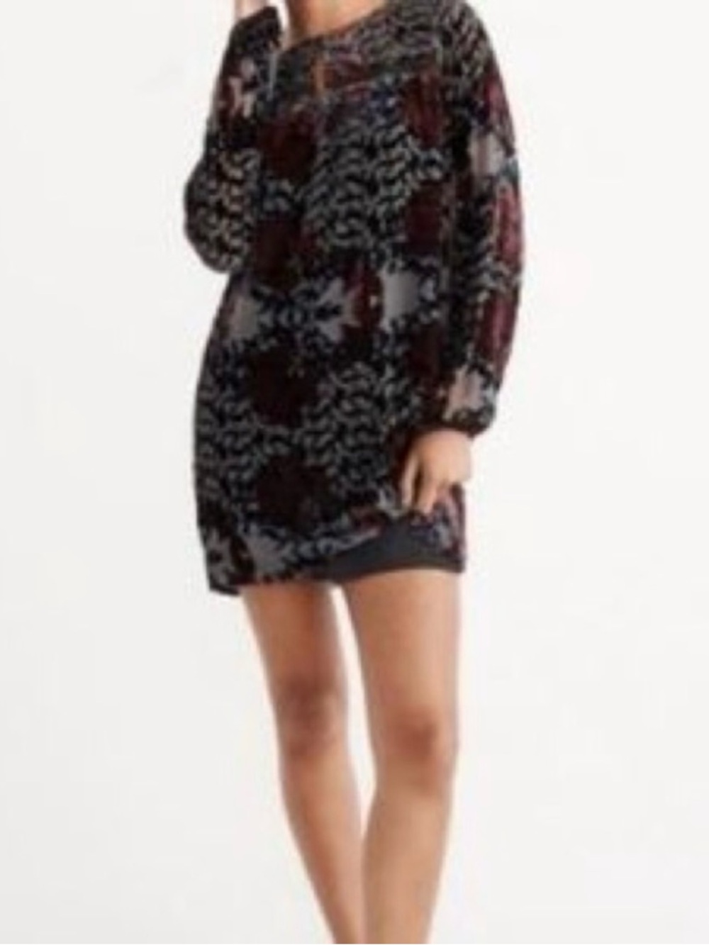 Abercrombie & Fitch Velvet Black Burgundy Floral Mini Dress Whimsigoth Boho Fall